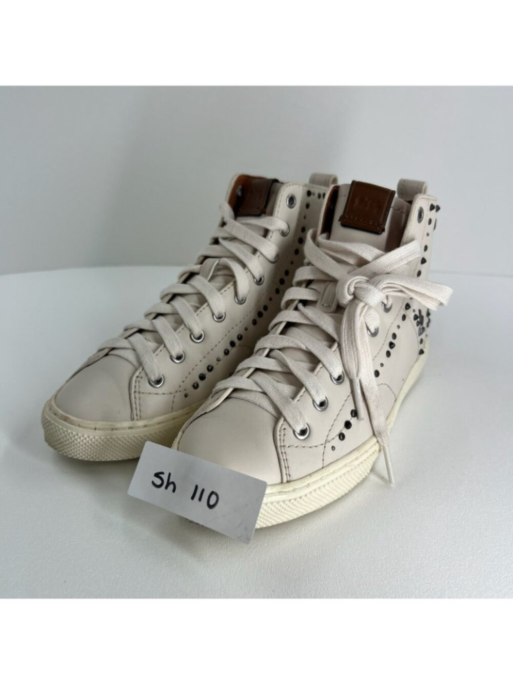 Coach C216 Prairie Rivet High Top Sneaker Women Size 5B Leather Studded OffWhite - Picture 13 of 13